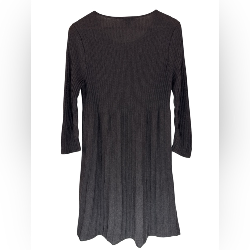 Eileen Fisher Wool Scoopneck Pleated Ribbed Knit Dress – Fit & Flare Size Small - Picture 4 of 13